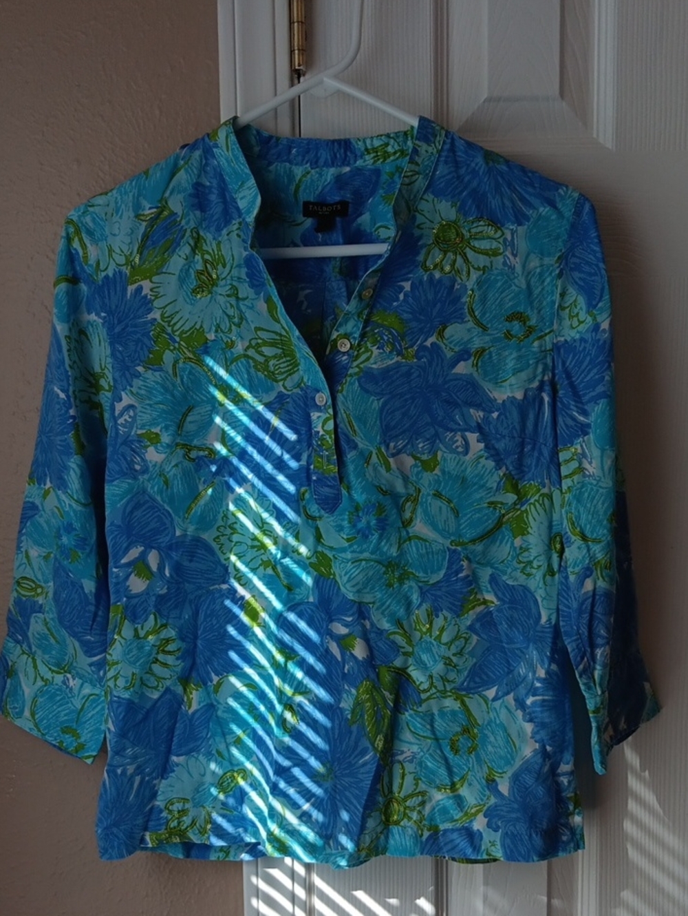 Talbots Blue & Green Floral Blouse